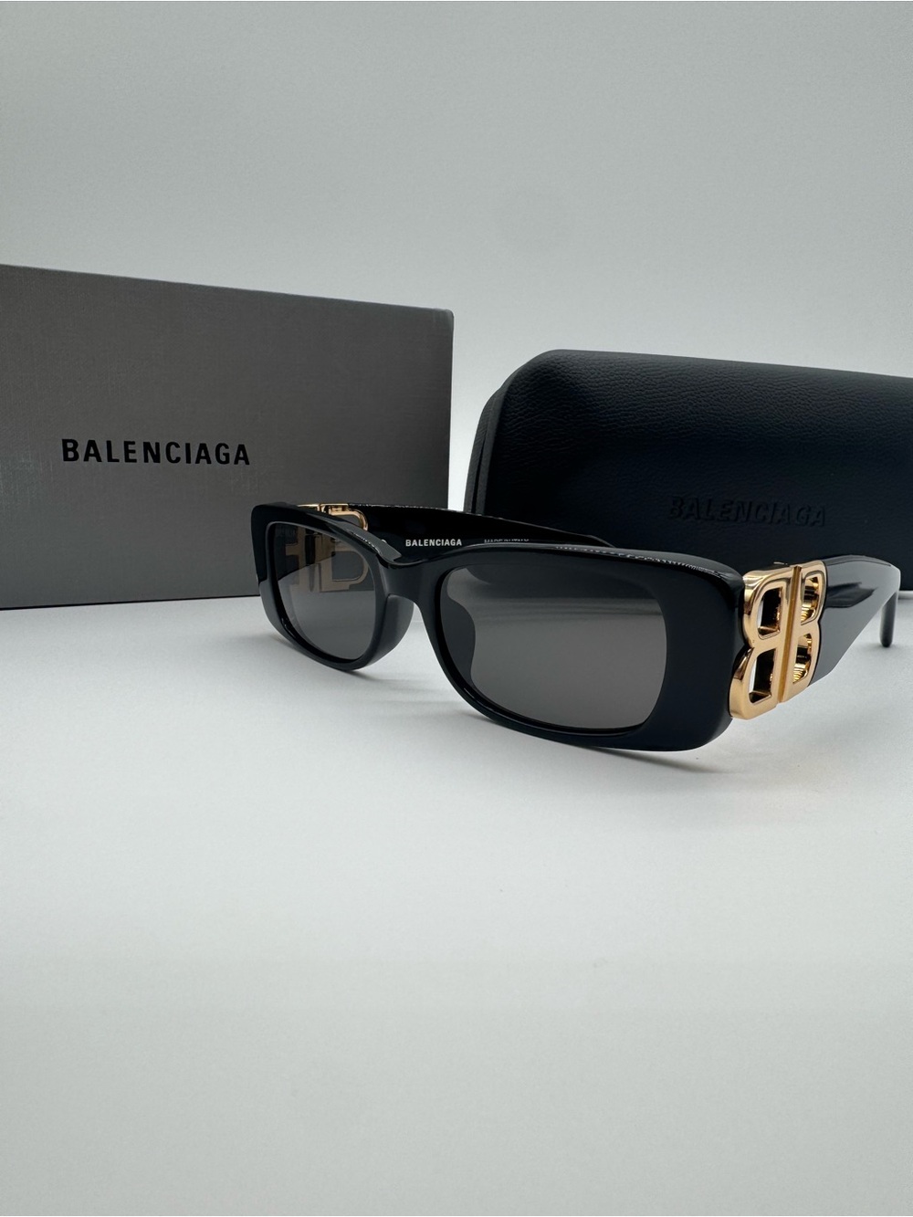 Balenciaga Black Sunglasses with Gold BB Hardware